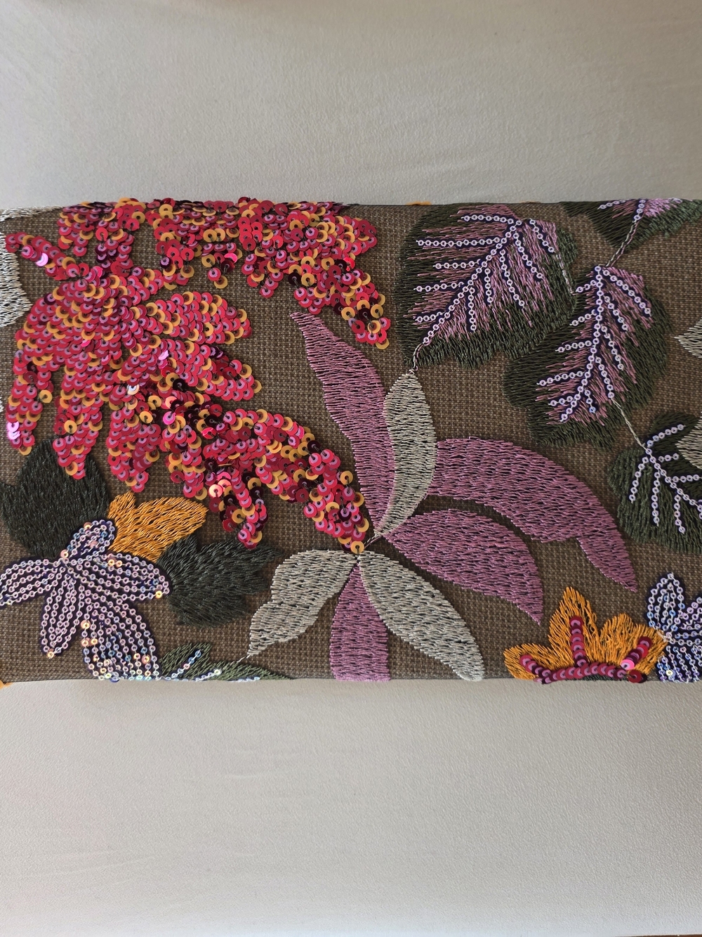 Embroidered Floral Sequin Clutch - Yellow & Purple - Picture 4 of 8